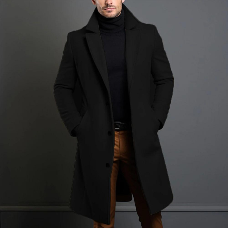 Men's Long Overcoat with Lapels for Timeless and Refined