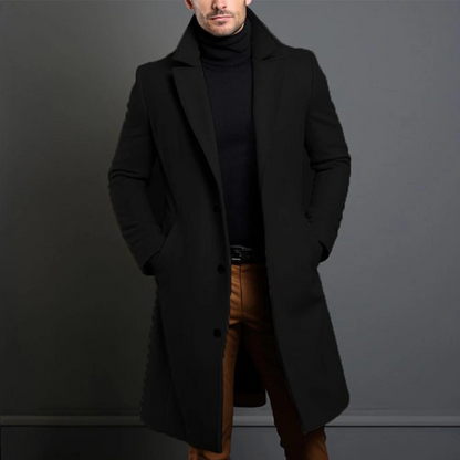 Men's Long Overcoat with Lapels for Timeless and Refined