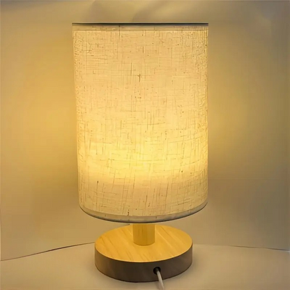 Minimalist Table Lamp with Wooden Base and Fabric Shade for Atmospheric Light