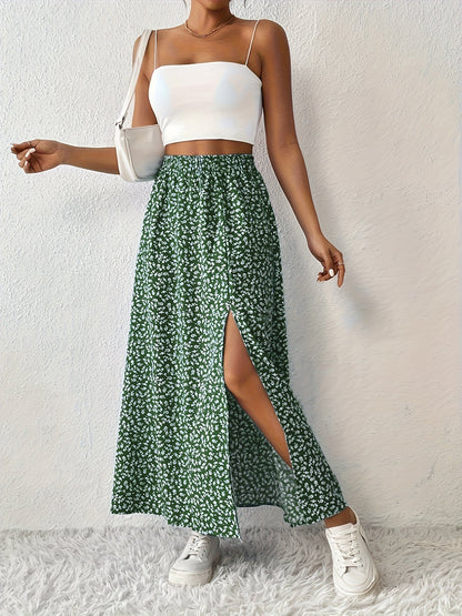 Elegant Summer Maxi Skirt with Floral Print and Airy Split for Women