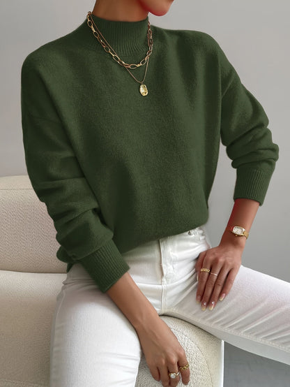 Ladies' Knitted Jumper with a High Neck and Long Sleeves for Autumn Winter