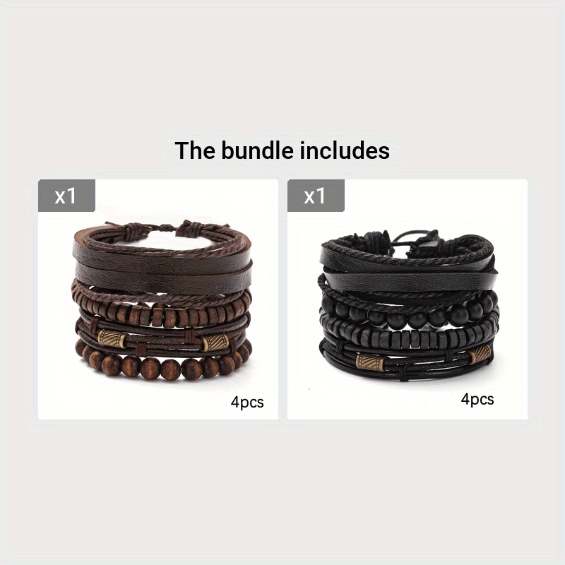 Bracelets with Stylish Leather and Wooden Set for the Modern Man