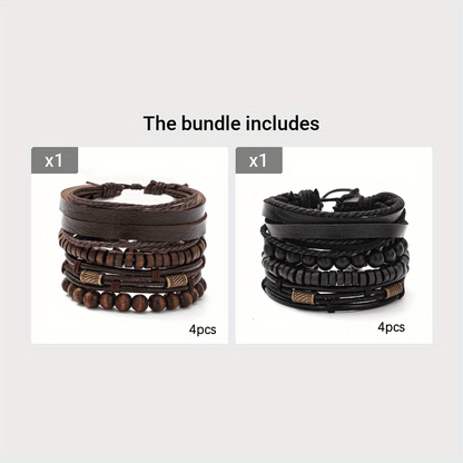 Bracelets with Stylish Leather and Wooden Set for the Modern Man