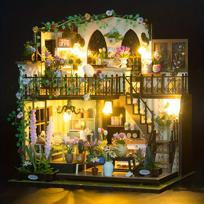 DIY Miniature Greenhouse House with Lighting for Handmade 3D Puzzle for Creative Decoration