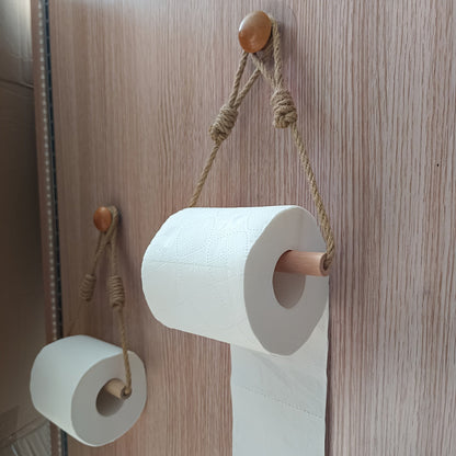 Holder Rustic Toilet Paper for Macramé Rope and Wooden Rod for Bathroom