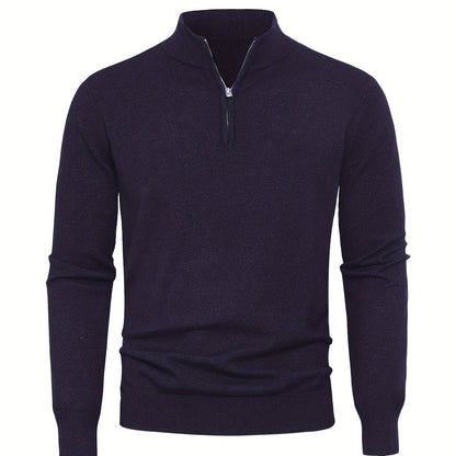 Men's Knitted Jumper with Half Zip with Warm High-Neck Style for Autumn and Winter