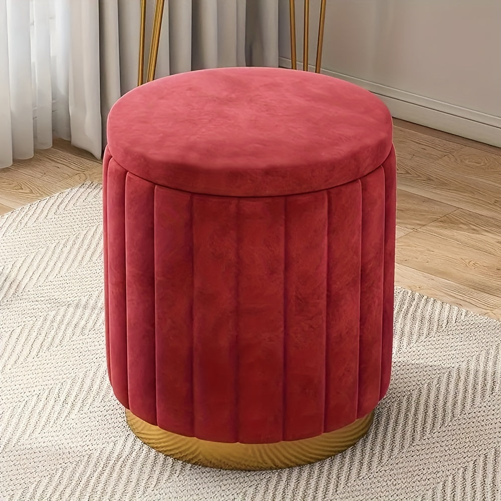 Nordic Chic Storage Ottoman with Stylish Round Pouf with Storage and Mirror Finish
