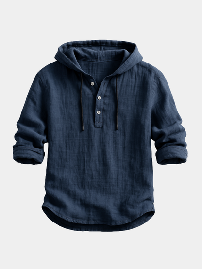 Men's Linen Shirt with Hood for Breezy Comfort and Casual Style