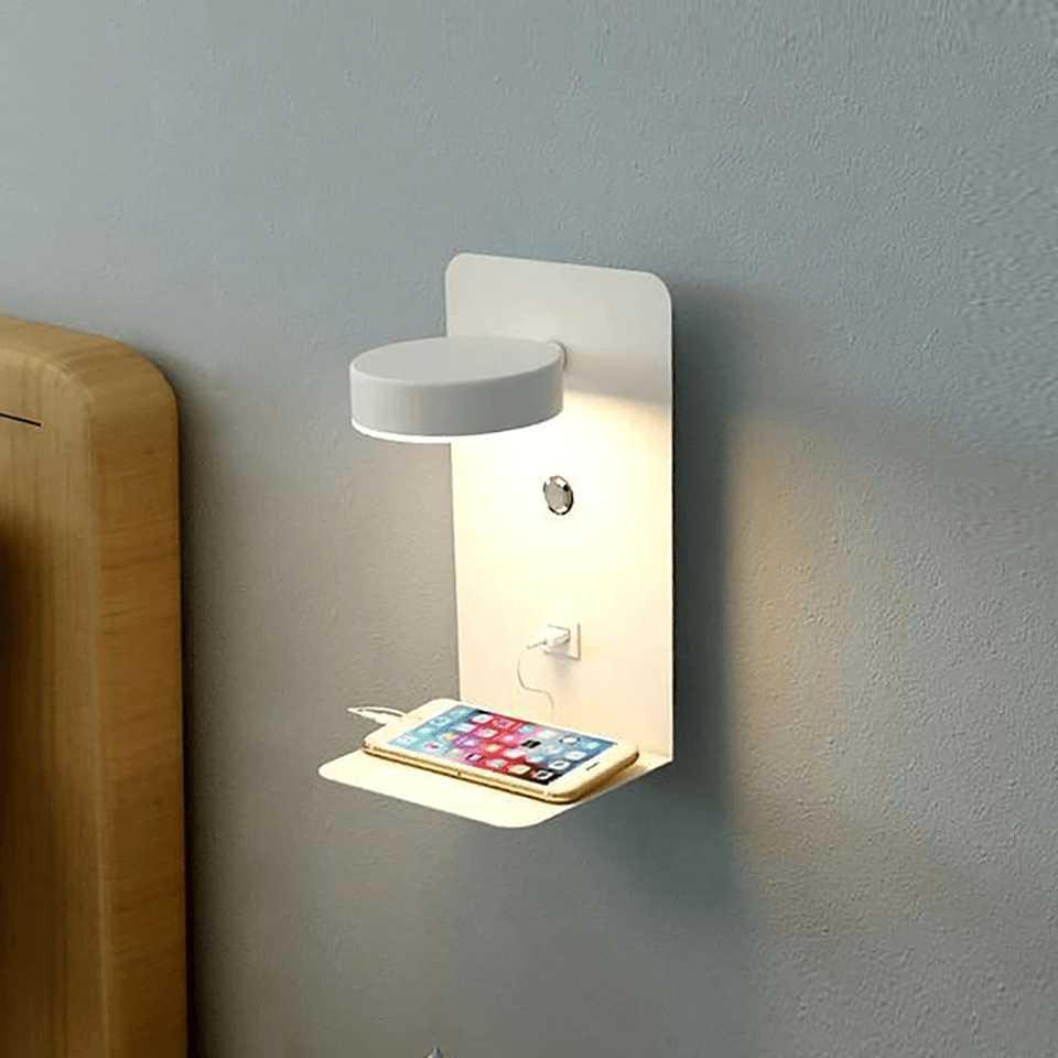 Wall Lamp with Multifunctional LED Shelf for Rotatable and with USB Charger