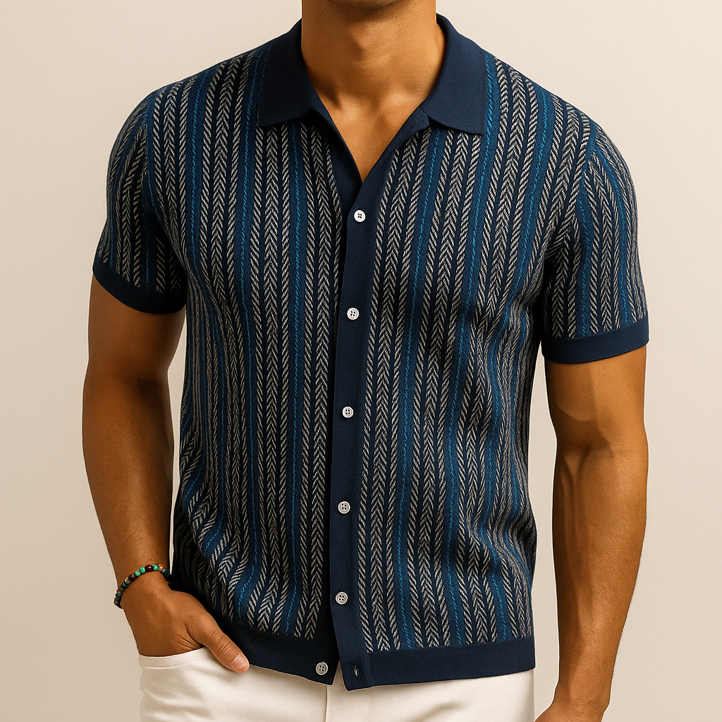 Men's Shirt with Herringbone Pattern and Short Sleeves for Casual Style