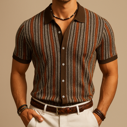 Men's Shirt with Herringbone Pattern and Short Sleeves for Casual Style