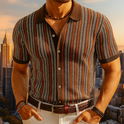 Men's Shirt with Herringbone Pattern and Short Sleeves for Casual Style