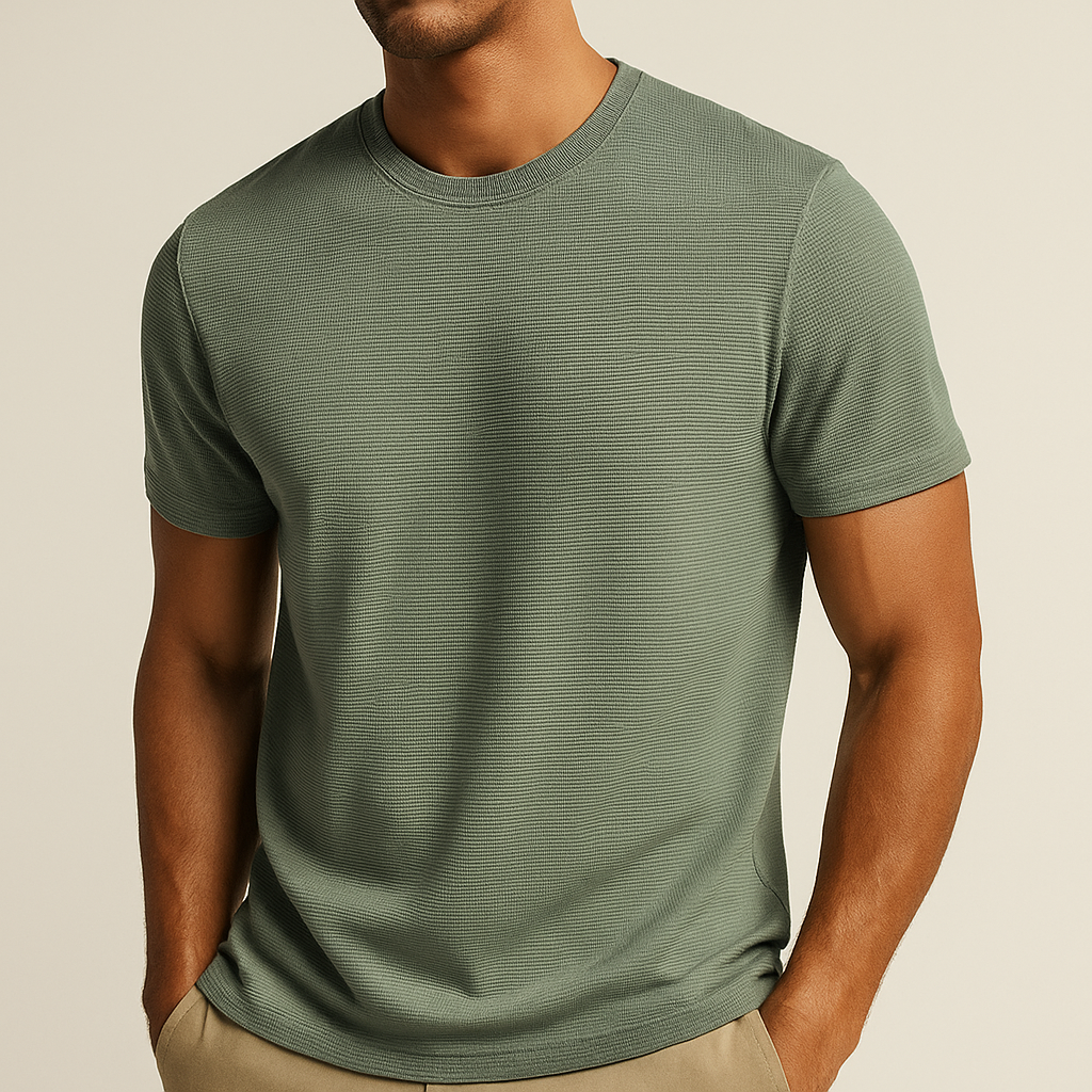 Men's T-Shirt with Waffle Texture and Breathable Comfort for Warm Days