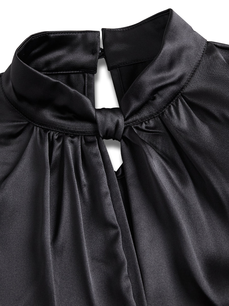 Elegant Satin Ladies' Blouse with Keyhole Neckline for Timeless and Refined
