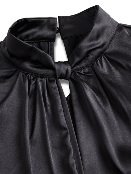 Elegant Satin Ladies' Blouse with Keyhole Neckline for Timeless and Refined
