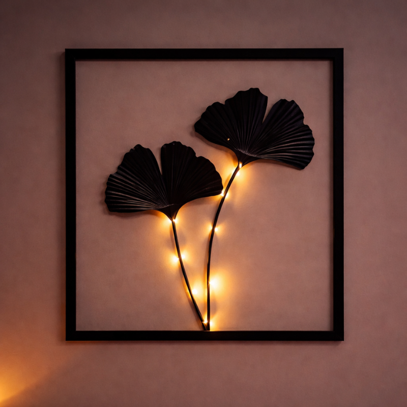 Light LED Wall Decoration Frames with Botanical Leaf Design and Warm