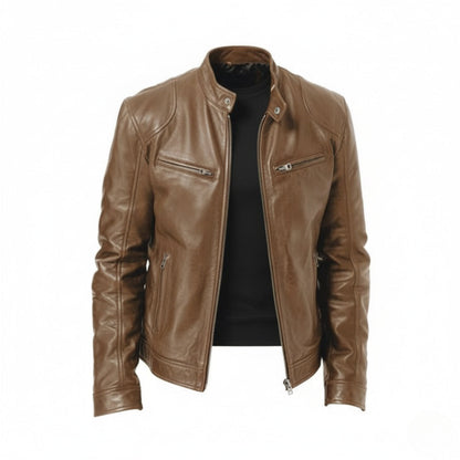 Stand with Men's Leather Jacket with Up Collar and Zip for Timeless, Stylish, and Comfortable