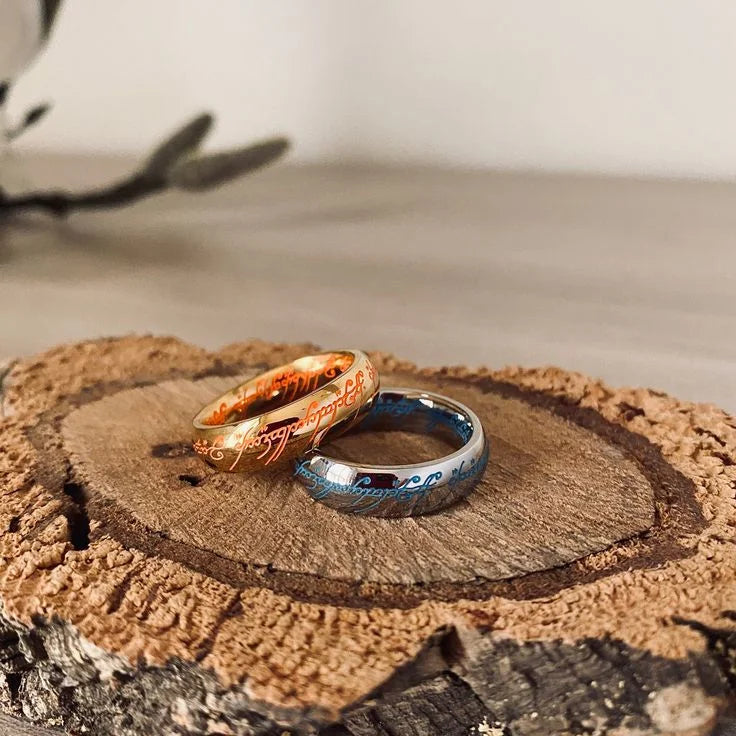 Ring Lumobond Glow with Engraved Stainless Steel Ring with Luminous Rune Design