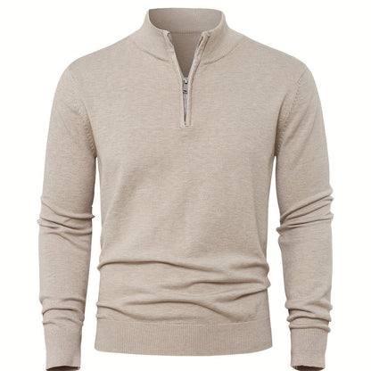 Men's Knitted Jumper with Half Zip with Warm High-Neck Style for Autumn and Winter