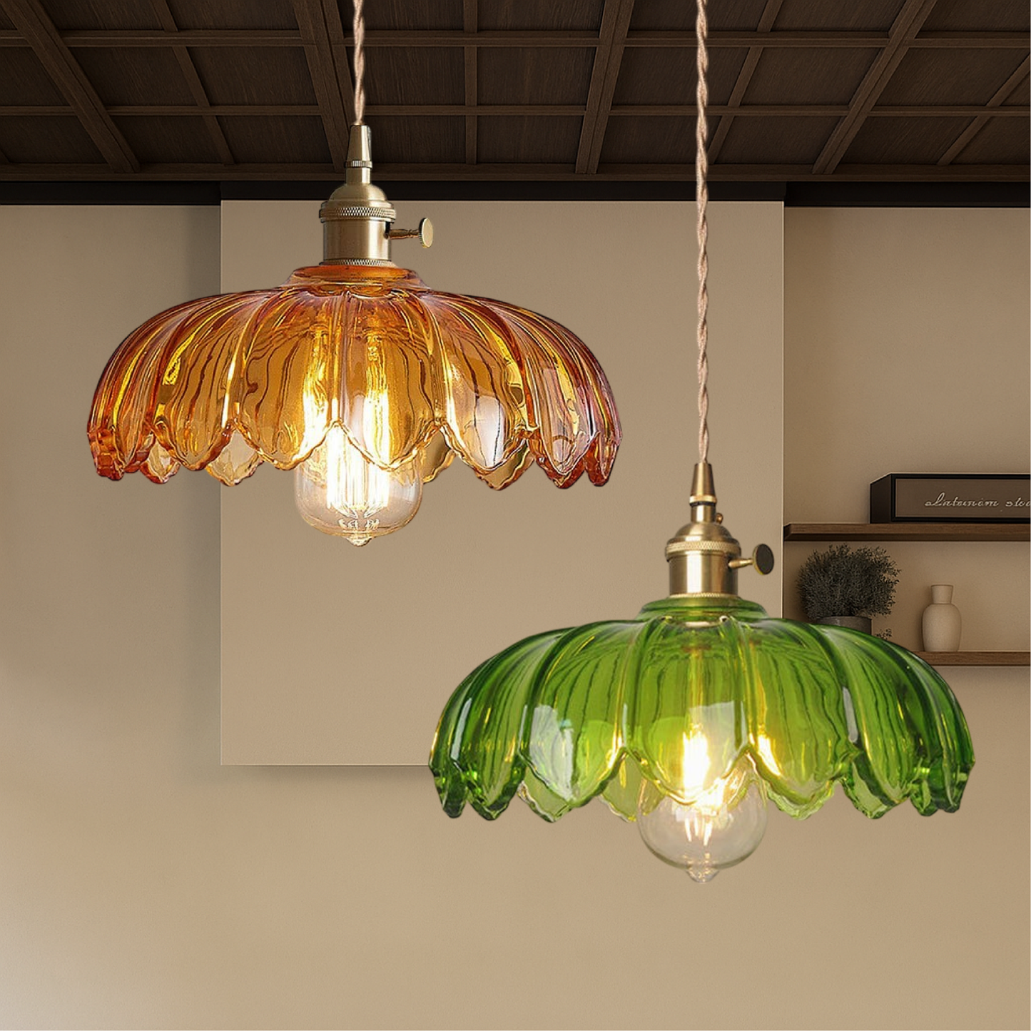 Glass Pendant Lamp in Flower Shape with Decorative and Atmospheric Design