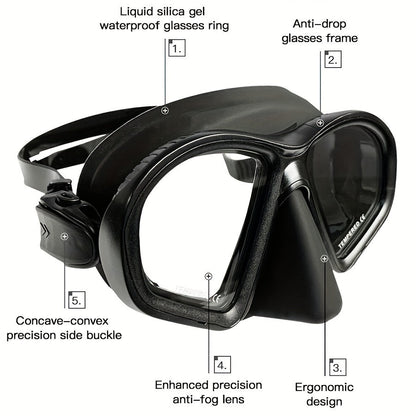 Case Tempered Diving Mask with Storage for Dive Goggles with Anti-Fog and Camera Mount