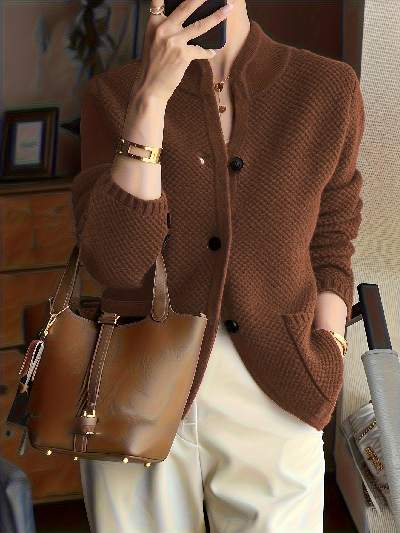 Ladies Knitted Sweater with High Neck for Comfortable and Timeless