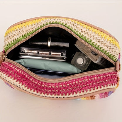 Bag with Shoulder Women Striped Woven Design with Zip Closure