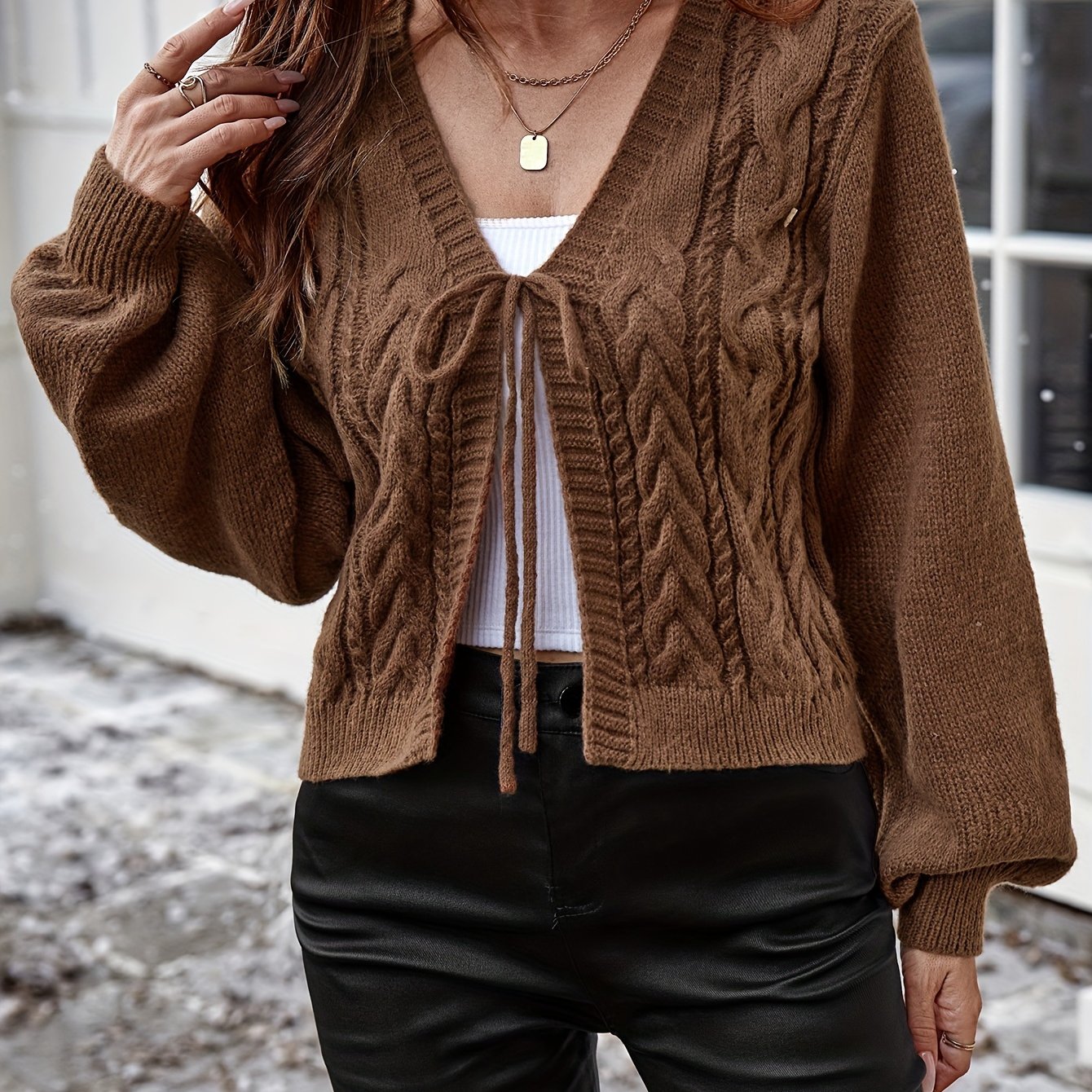 Ladies Elegant Knitted Cardigan with Bow Closure for Casual and Comfortable
