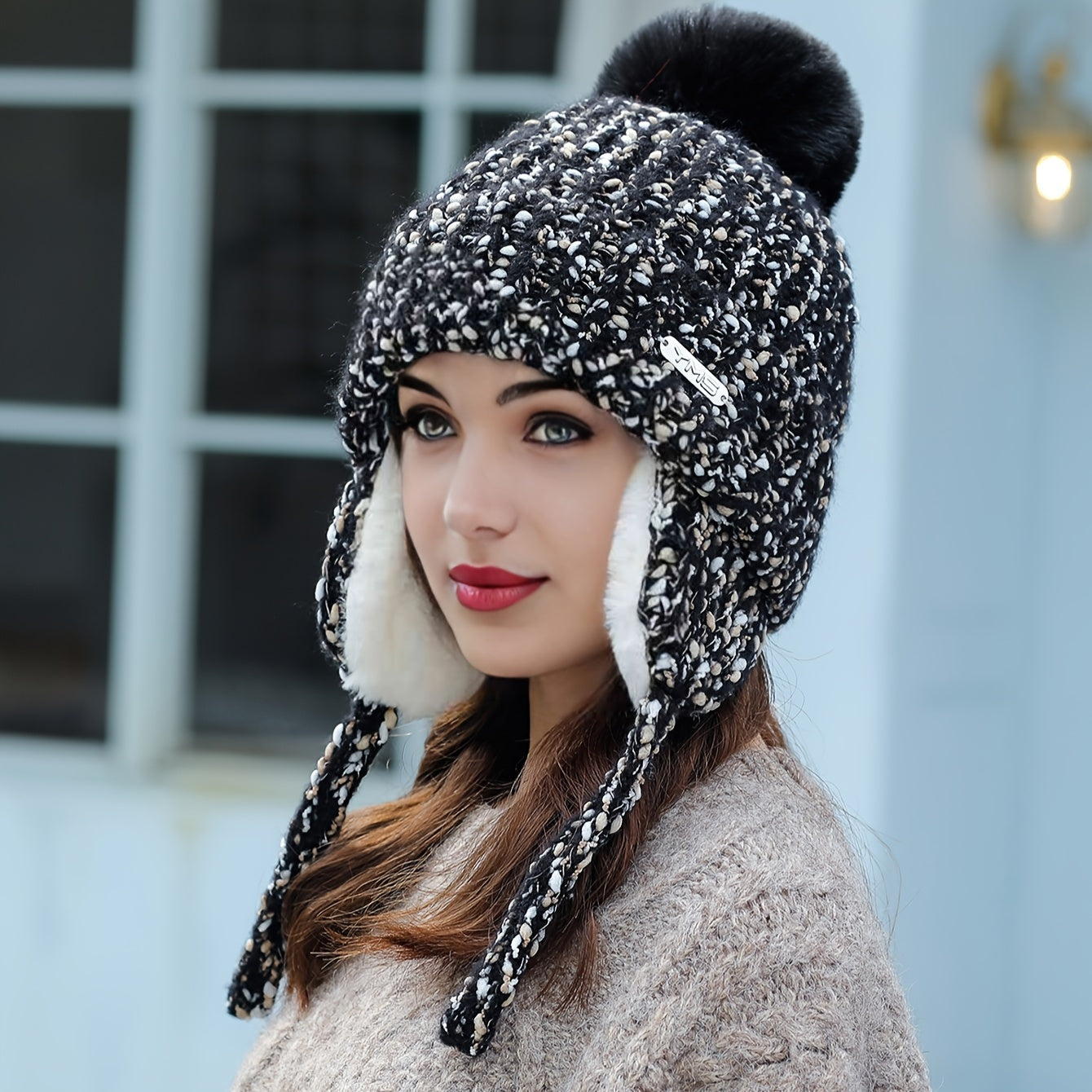 Olivia Warm Winter Hat for Knitted Hat with Fleece and Ear Flaps