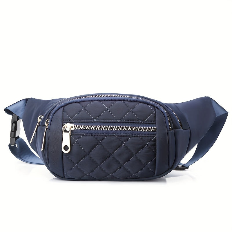 Bag with Lightweight Bum Design for Women with Quilted Check Pattern and Double Zipper