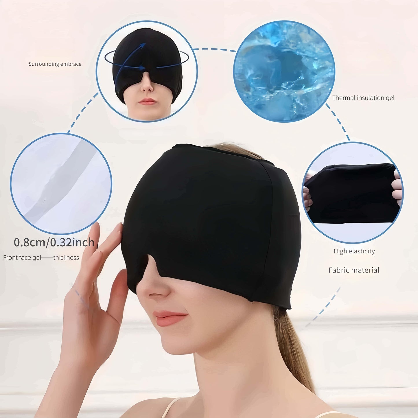 Migraine Hat with Cooling Gel for Cooling Headband for Relief from Migraine, Fever, and Fatigue