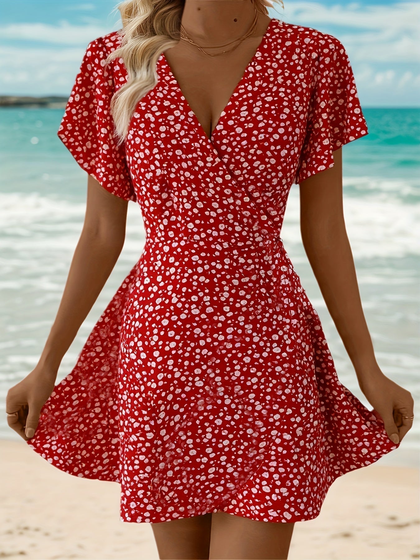 Lightweight Ladies' Summer Dress with Floral Print and Elegant Wrap Design