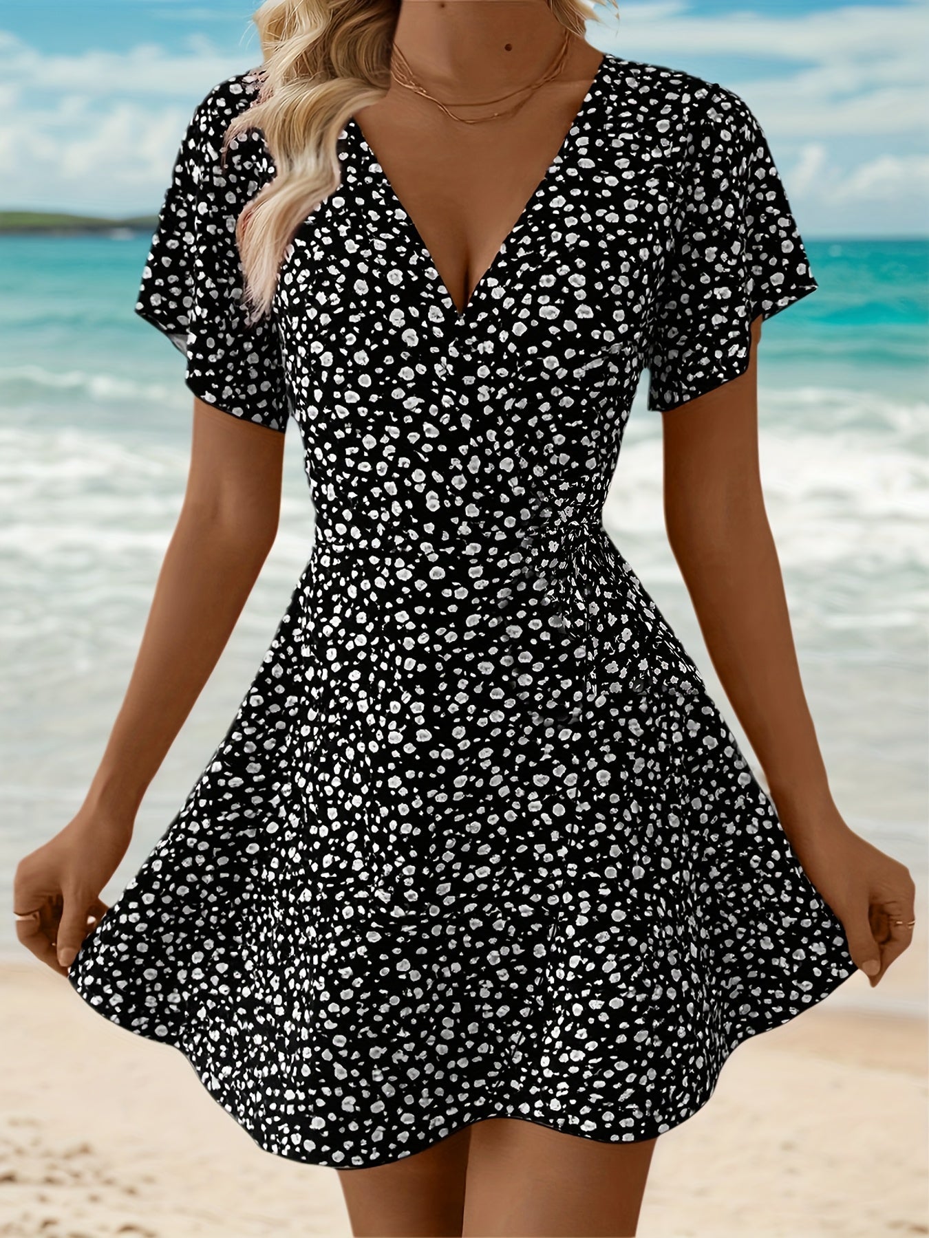 Lightweight Ladies' Summer Dress with Floral Print and Elegant Wrap Design