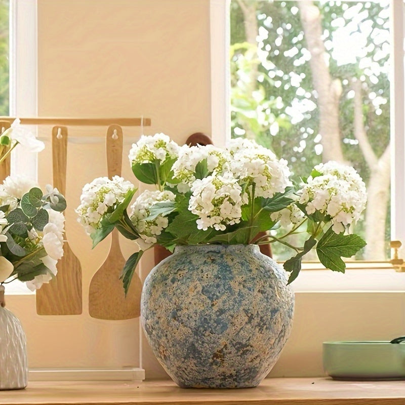 Vase with Unique Vintage Ceramic Design with Handmade Blue Earthenware for an Authentic Look