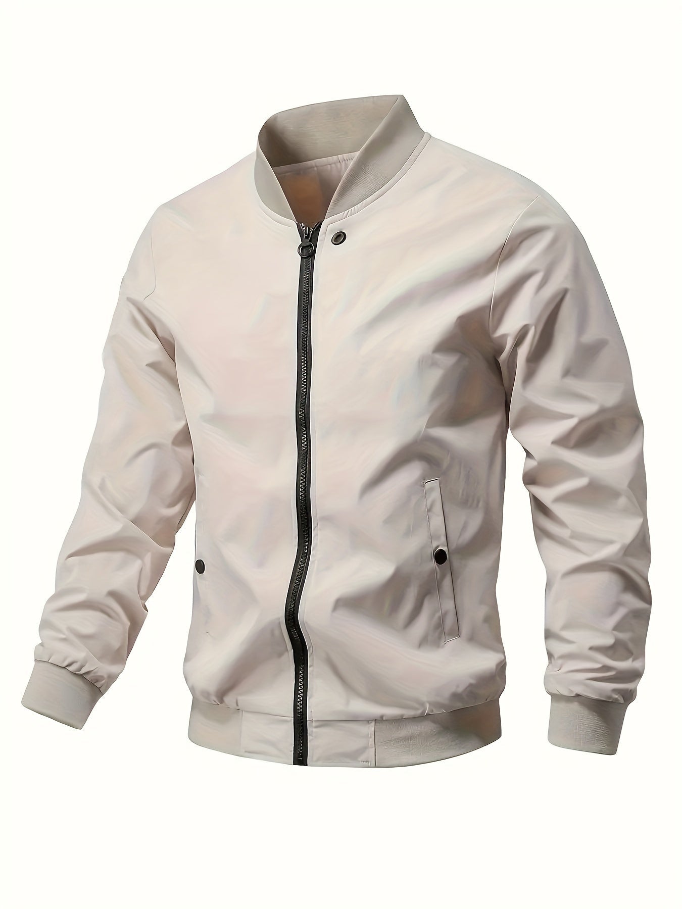 Stand with Lightweight Men's Summer Jacket with Up Collar and Zip Closure
