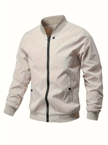 Stand with Lightweight Men's Summer Jacket with Up Collar and Zip Closure