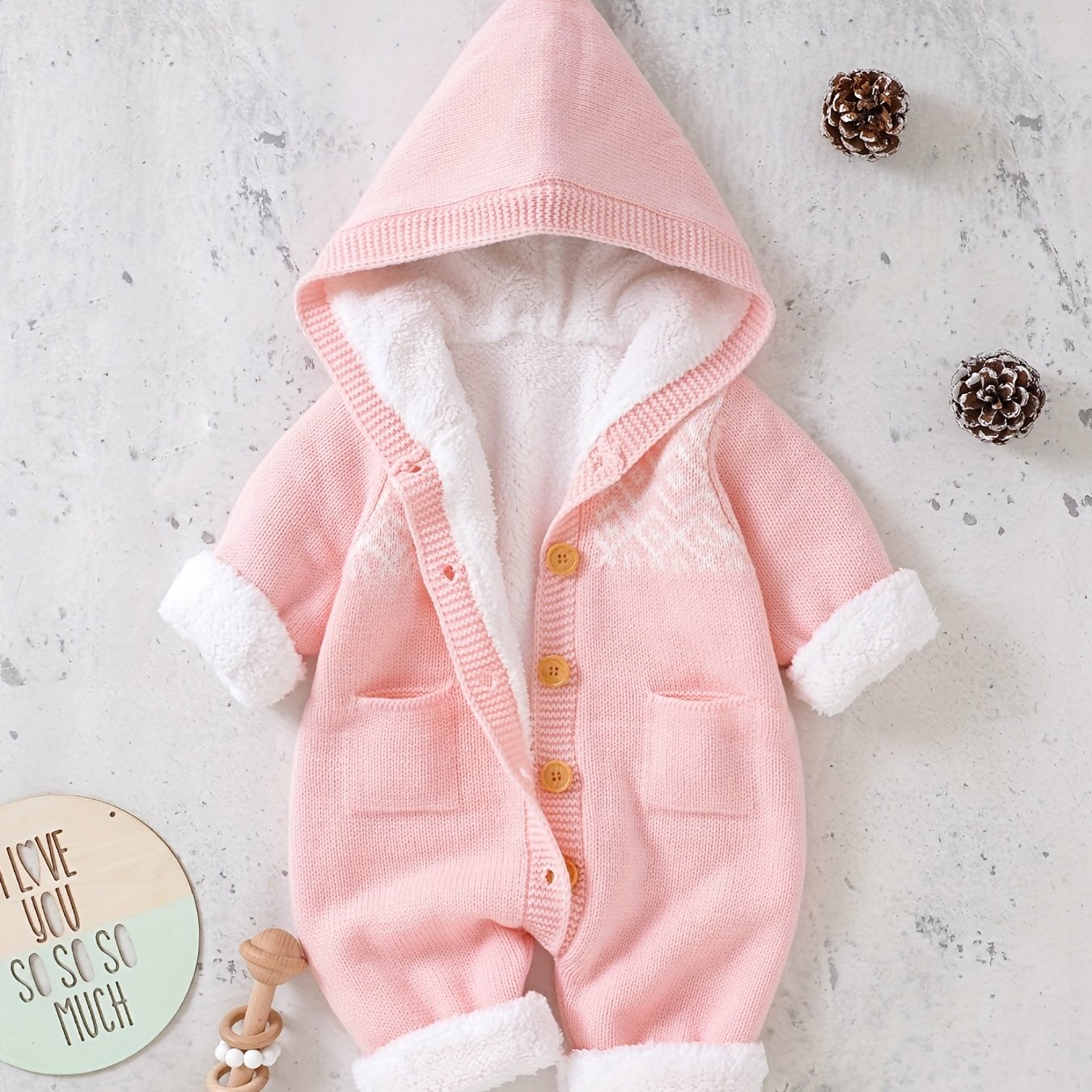 Baby Knitted Jumpsuit with Hood for Warm and Comfortable