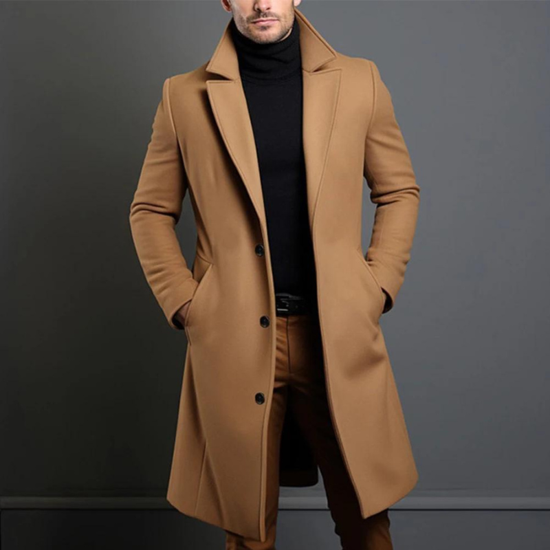 Men's Long Overcoat with Lapels for Timeless and Refined