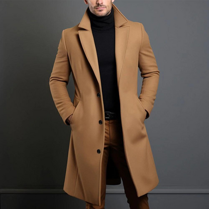 Men's Long Overcoat with Lapels for Timeless and Refined