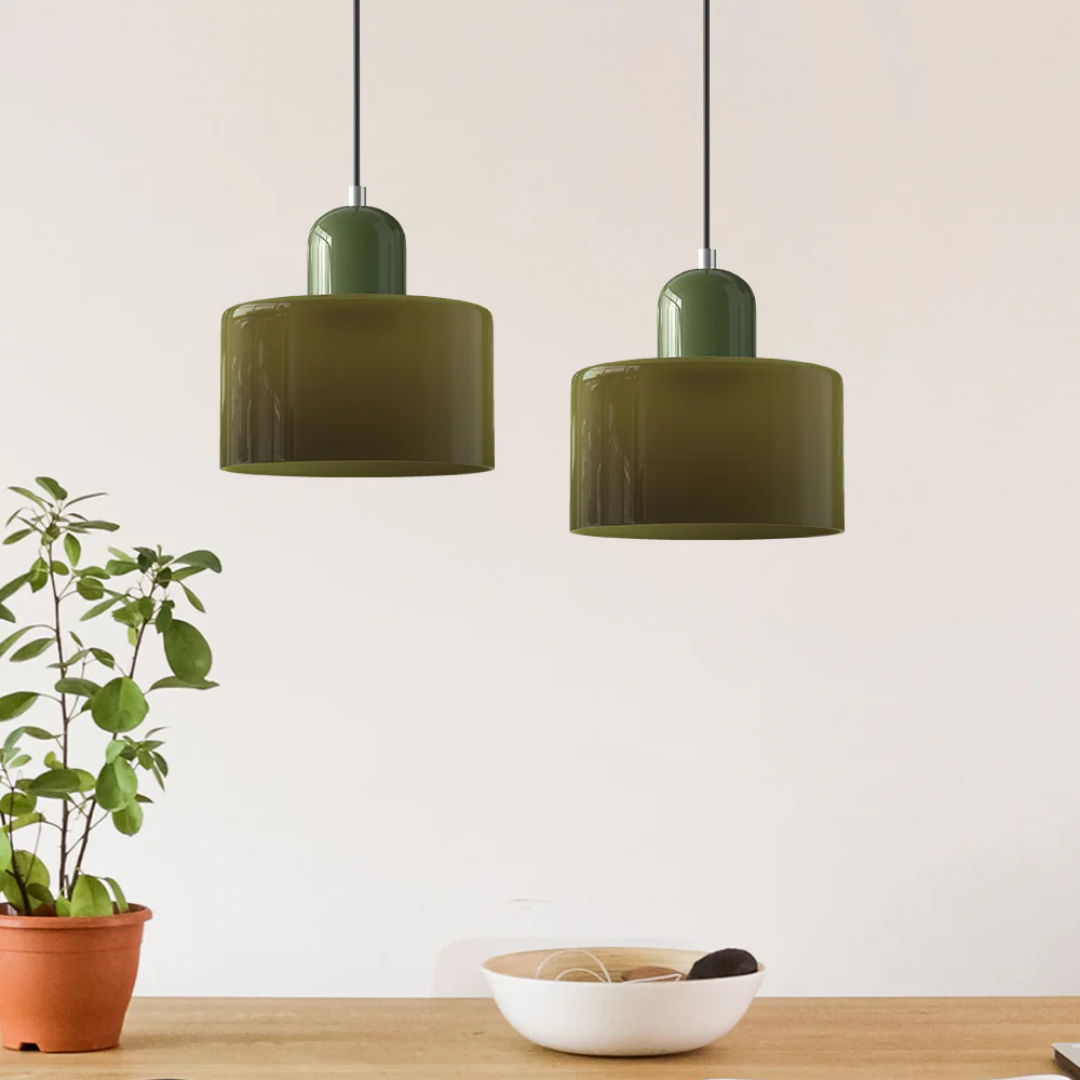 Glass with Retro Pendant Lamp with Shade and Adjustable Cord for a Warm Atmosphere