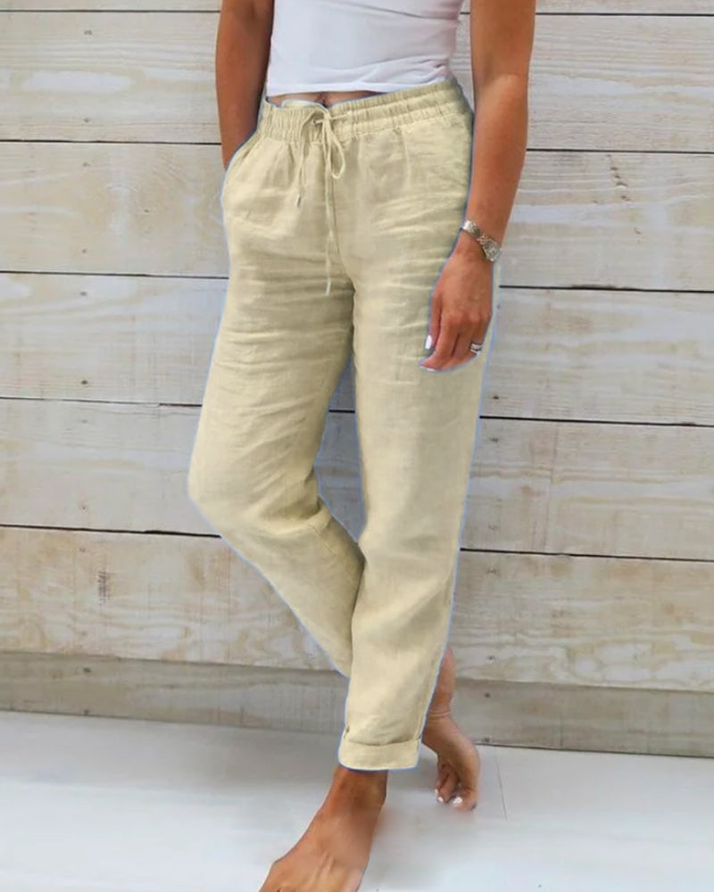 Linen Pants Women with Elastic Waist and Comfortable Fit