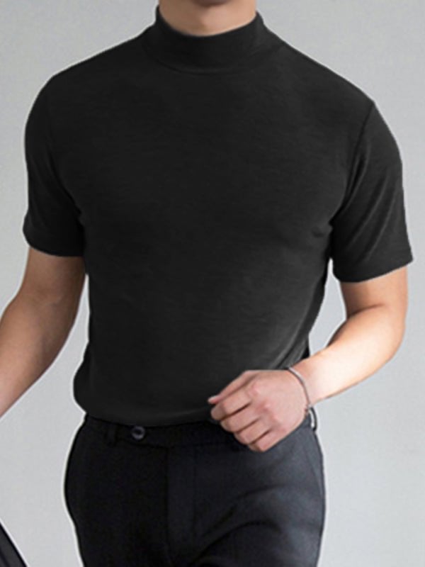 Men's Slim Fit T-Shirt with High Collar and Modern Fit