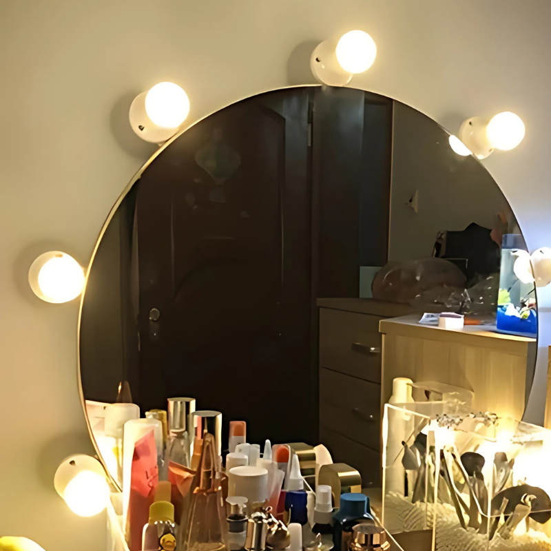Mirror with Dimmable LED Lighting with Light Balls and Adjustable Make-Up Lighting