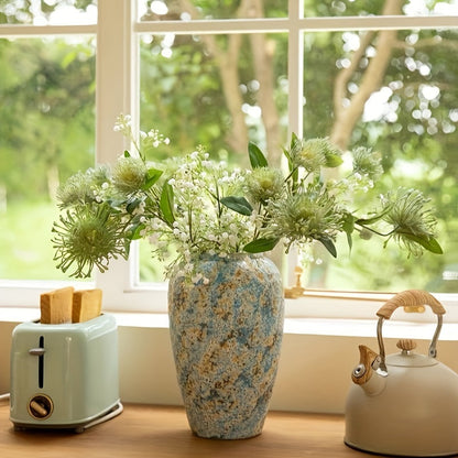 Vase with Unique Vintage Ceramic Design with Handmade Blue Earthenware for an Authentic Look