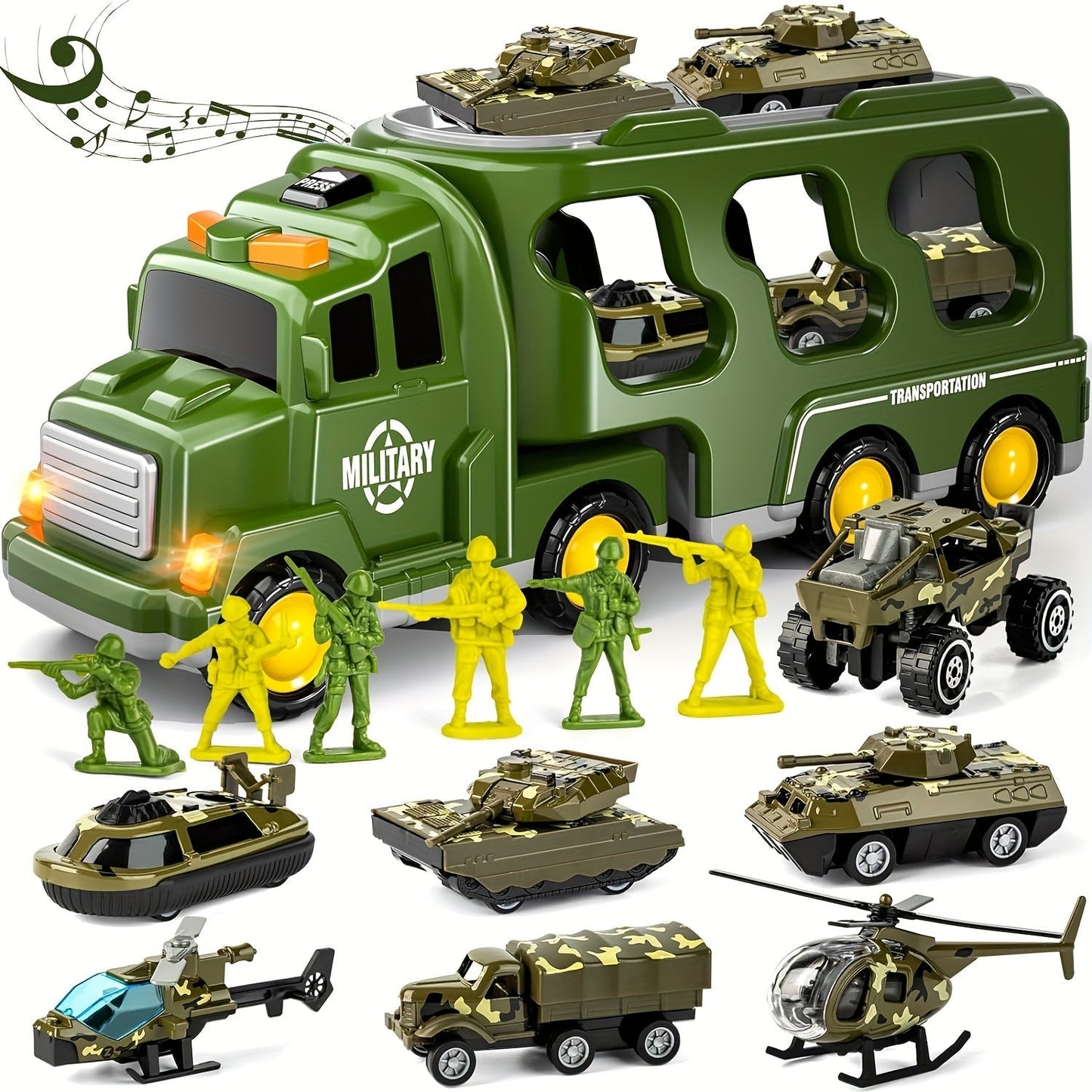 Toy with Armyforce 14-in-1 Military Set for Truck with Tanks, Soldiers, and Sound Effects
