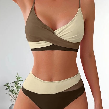 Set with Comfortable Patchwork Bikini Design for Ladies with Stretch Fit