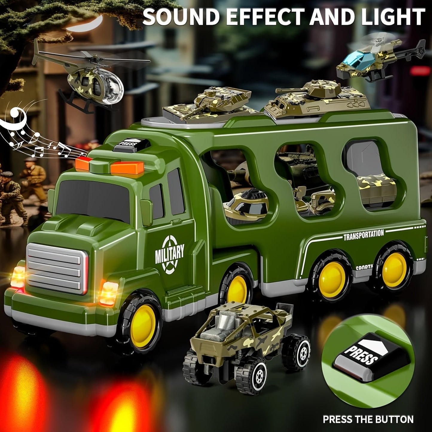 Toy with Armyforce 14-in-1 Military Set for Truck with Tanks, Soldiers, and Sound Effects