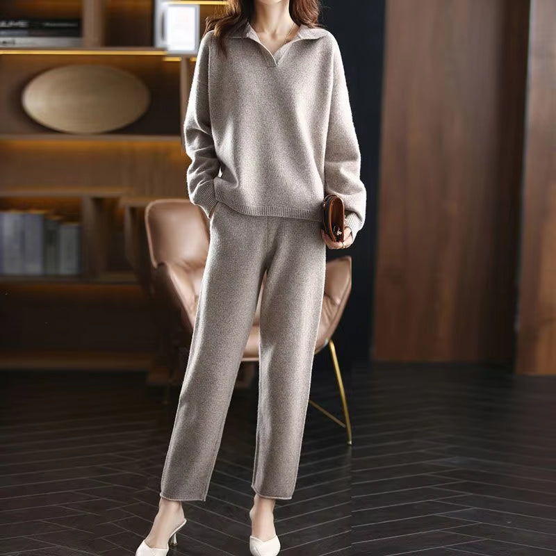 Set Cashmere Two-Piece Ladies for Soft Comfort and Timeless Elegance