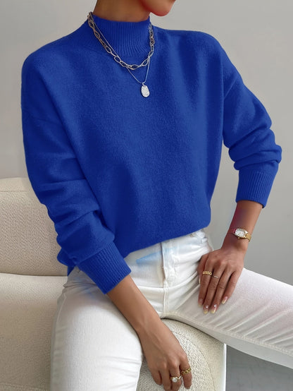 Ladies' Knitted Jumper with a High Neck and Long Sleeves for Autumn Winter
