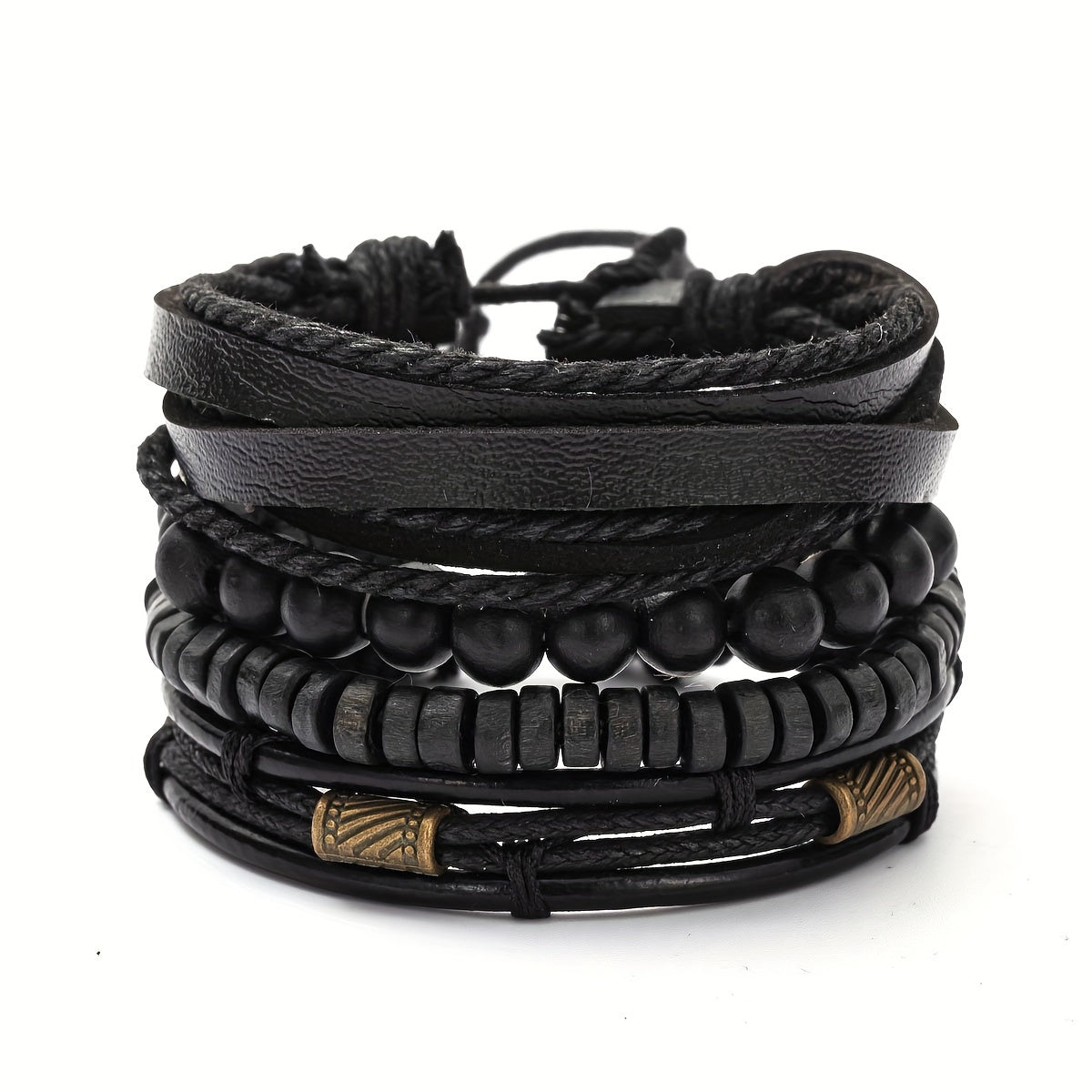 Bracelets with Stylish Leather and Wooden Set for the Modern Man